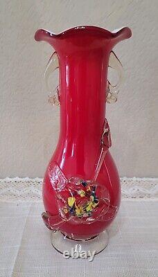 Antique Stevens & Williams Victorian Red Vase Shatterglass Case Glass