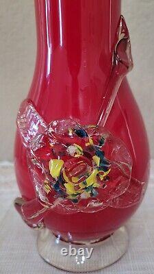 Antique Stevens & Williams Victorian Red Vase Shatterglass Case Glass