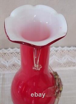 Antique Stevens & Williams Victorian Red Vase Shatterglass Case Glass