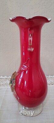 Antique Stevens & Williams Victorian Red Vase Shatterglass Case Glass