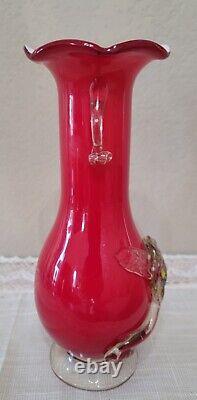 Antique Stevens & Williams Victorian Red Vase Shatterglass Case Glass