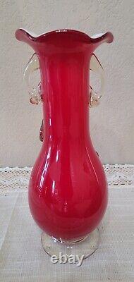 Antique Stevens & Williams Victorian Red Vase Shatterglass Case Glass