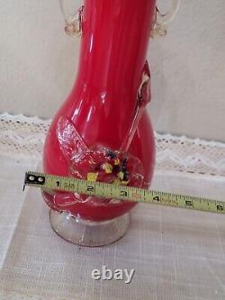 Antique Stevens & Williams Victorian Red Vase Shatterglass Case Glass