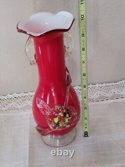 Antique Stevens & Williams Victorian Red Vase Shatterglass Case Glass