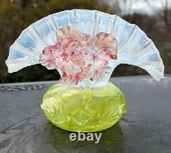 Antique Stevens and Williams English Overlay Fan Vase Matsu-no-ke Decoration