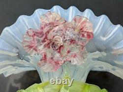 Antique Stevens and Williams English Overlay Fan Vase Matsu-no-ke Decoration