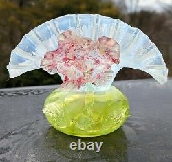 Antique Stevens and Williams English Overlay Fan Vase Matsu-no-ke Decoration