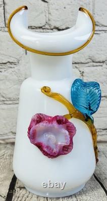Antique Stevens and Williams Victorian Art Satin Glass Vase 8 Applied Flowers Antique Stevens and Williams Victorian Art Satin Glass Vase 8 Applied Flowers