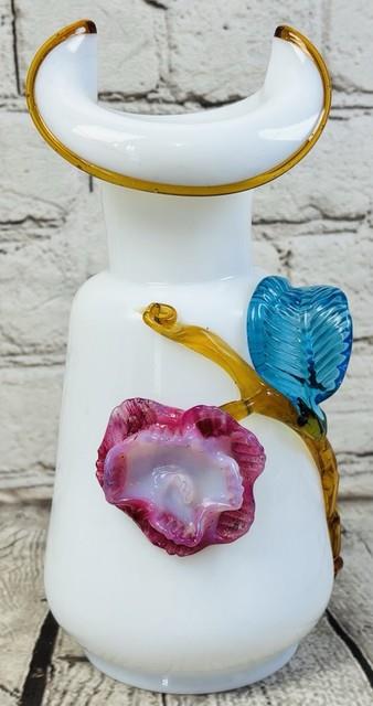 Antique Stevens And Williams Victorian Art Satin Glass Vase 8 Applied Flowers