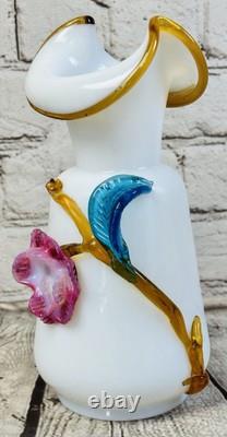 Antique Stevens and Williams Victorian Art Satin Glass Vase 8 Applied Flowers Antique Stevens and Williams Victorian Art Satin Glass Vase 8 Applied Flowers