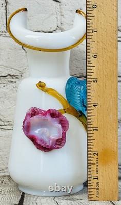 Antique Stevens and Williams Victorian Art Satin Glass Vase 8 Applied Flowers Antique Stevens and Williams Victorian Art Satin Glass Vase 8 Applied Flowers