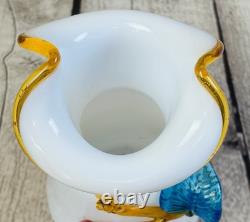 Antique Stevens and Williams Victorian Art Satin Glass Vase 8 Applied Flowers Antique Stevens and Williams Victorian Art Satin Glass Vase 8 Applied Flowers