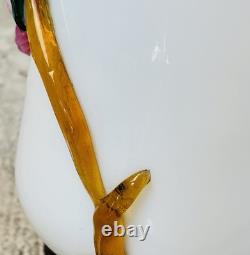 Antique Stevens and Williams Victorian Art Satin Glass Vase 8 Applied Flowers Antique Stevens and Williams Victorian Art Satin Glass Vase 8 Applied Flowers