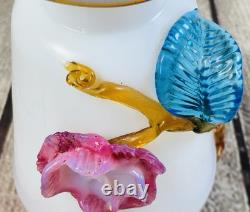 Antique Stevens and Williams Victorian Art Satin Glass Vase 8 Applied Flowers Antique Stevens and Williams Victorian Art Satin Glass Vase 8 Applied Flowers