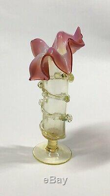 Antique Stourbridge 8 Victorian Art Glass Vase Vaseline & Pink Floral