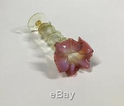 Antique Stourbridge 8 Victorian Art Glass Vase Vaseline & Pink Floral