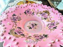 Antique Thomas Webb Mt. Washington Satin Glass Pink Bride's Bowl Raised Enamal