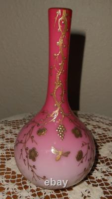 Antique Thomas Webb Peach Blow Glossy Enameled Art Glass Vase, 7.5