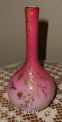 Antique Thomas Webb Peach Blow Glossy Enameled Art Glass Vase, 7.5