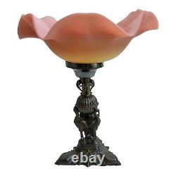 Antique Thomas Webb Pink Burmese Satin Glass Wave Bowl Silverplate Tazza Stand