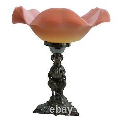 Antique Thomas Webb Pink Burmese Satin Glass Wave Bowl Silverplate Tazza Stand