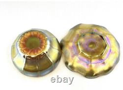 Antique Tiffany Art Glass Finger Bowl and Underplate Gold Iridescent Favrile 6