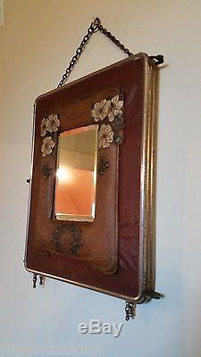 Antique Tri-Fold leather Vanity Shaving Glass Mirror Victorian Panel Art Nouveau