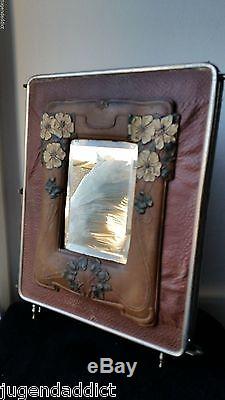 Antique Tri-Fold leather Vanity Shaving Glass Mirror Victorian Panel Art Nouveau