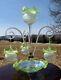 Antique Victorian Opalescent Art Glass Epergne With Hanging Baskets Centerpiece