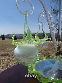 Antique VICTORIAN OPALESCENT Art Glass EPERGNE with HANGING BASKETS CENTERPIECE