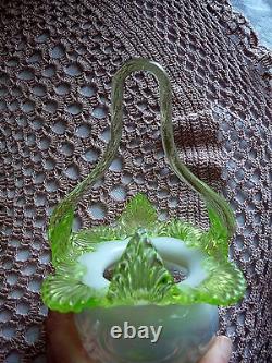 Antique VICTORIAN OPALESCENT Art Glass EPERGNE with HANGING BASKETS CENTERPIECE