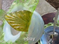 Antique VICTORIAN OPALESCENT Art Glass EPERGNE with HANGING BASKETS CENTERPIECE