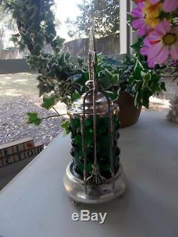 Antique VICTORIAN PICKLE CASTOR emerald green blown glass hobnail 10 1/2 tall