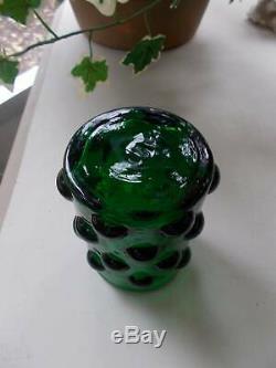 Antique VICTORIAN PICKLE CASTOR emerald green blown glass hobnail 10 1/2 tall