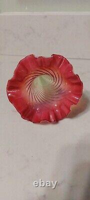 Antique Vaseline Cranberry Opalescent Epergne Horn 10