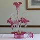 Antique Victorian 1800's Cranberry Art Glass 4 Horns & 3 Hanging Epergne Rare