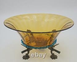 Antique Victorian 1880s Art Glass Amber Blue Rigoree Bowl 10