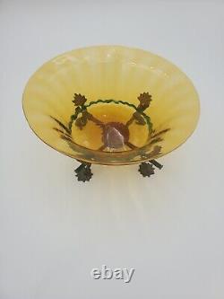 Antique Victorian 1880s Art Glass Amber Blue Rigoree Bowl 10