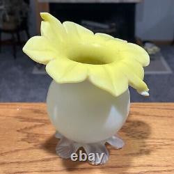 Antique Victorian 1890s Jack in the Pulpit Footed Yellow Art Glass Vase