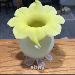 Antique Victorian 1890s Jack in the Pulpit Footed Yellow Art Glass Vase