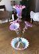 Antique Victorian 1890s Vaseline & Cranberry Opalescent 4-lily Epergne Withrigaree