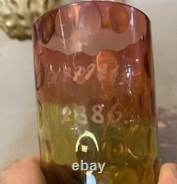 Antique Victorian Amberina Coin Spot Art Glass Pitcher & 4 Tumbler Cups