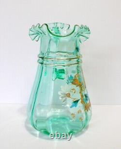 Antique Victorian Aqua Green Vaseline Lemonade Water Pitcher 4 Tumblers Daisies