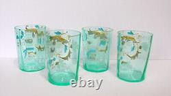 Antique Victorian Aqua Green Vaseline Lemonade Water Pitcher 4 Tumblers Daisies