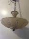 Antique Victorian Art Deco 3 Light Hanging Ceiling Fixture Yellow Glass Pendant