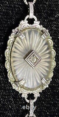 Antique Victorian Art Deco Diamond Camphor Glass Filigree Bracelet, Necklace