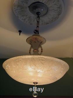 Antique Victorian Art Deco Glass Ceiling Light Fixture Chandelier Porcelier