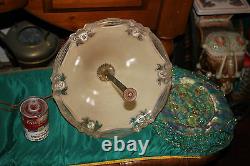 Antique Victorian Art Deco Hanging Glass Chandelier Lamp Shade Bow Tie Patterns