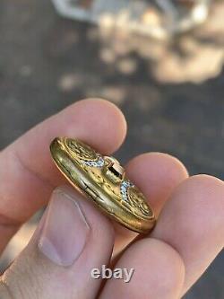 Antique Victorian Art Deco Nouveau Pansy Rhinestone Gold Filled Locket Pendant