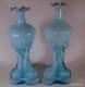 Antique Victorian Art Glass Blue Cased Glass Dolphin Candlestick Vase Pair